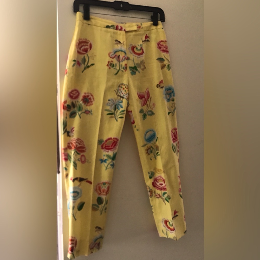 Vintage Judy Lee Cole Cropped Pants High Rise Size 4 Retro Yellow floral